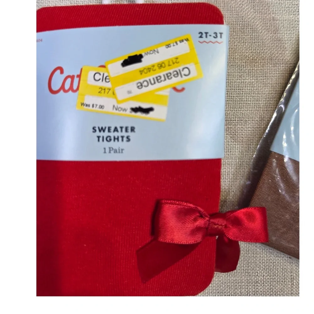 Cat & Jack Toddler Girls Tights Bundle Red Sweater Dance Footed Tan Brown 3pk